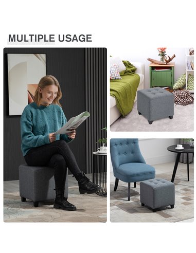 HOMCOM Stylish Square Ottoman Footstool, Linen-Look Fabric, Button Tufts, Wood Frame, Versatile Grey 839-007V71GY