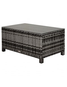 Outsunny Rattan Coffee Table with Tempered Glass Table Top, Mixed Grey