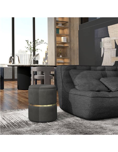 HOMCOM Velvet-feel Round Ottoman Stool, Storage Pouffe, Padded Seat, Hidden Compartment, Grey 838-439V70GY - pic 95700 | FastDaddyshop
