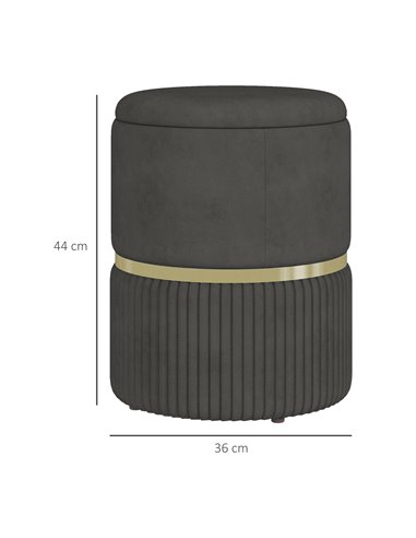 HOMCOM Velvet-feel Round Ottoman Stool, Storage Pouffe, Padded Seat, Hidden Compartment, Grey 838-439V70GY