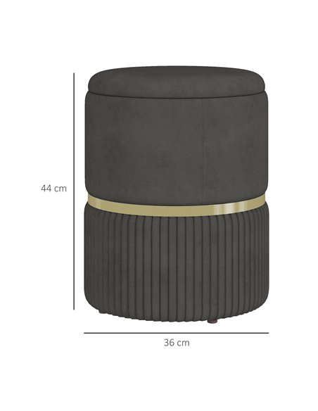 HOMCOM Velvet-feel Round Ottoman Stool, Storage Pouffe, Padded Seat, Hidden Compartment, Grey 838-439V70GY - pic 95701 | FastDaddyshop