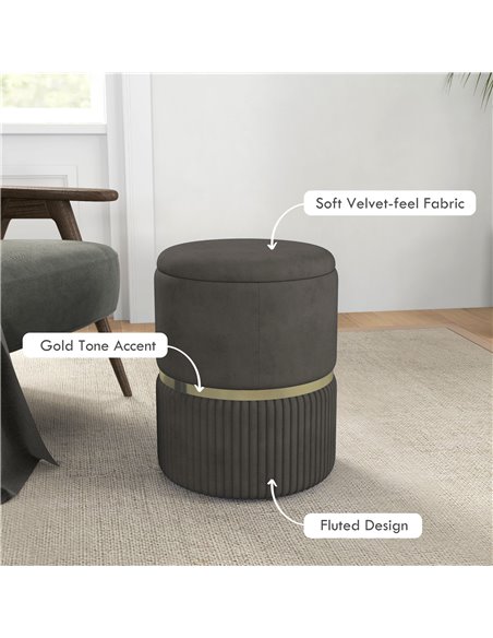HOMCOM Velvet-feel Round Ottoman Stool, Storage Pouffe, Padded Seat, Hidden Compartment, Grey 838-439V70GY - pic 95703 | FastDaddyshop