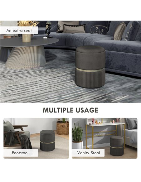 HOMCOM Velvet-feel Round Ottoman Stool, Storage Pouffe, Padded Seat, Hidden Compartment, Grey 838-439V70GY - pic 95704 | FastDaddyshop