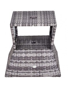 Outsunny Outdoor Patio Rattan Wicker Coffee Table with Umbrella Hole and Storage Space, Grey