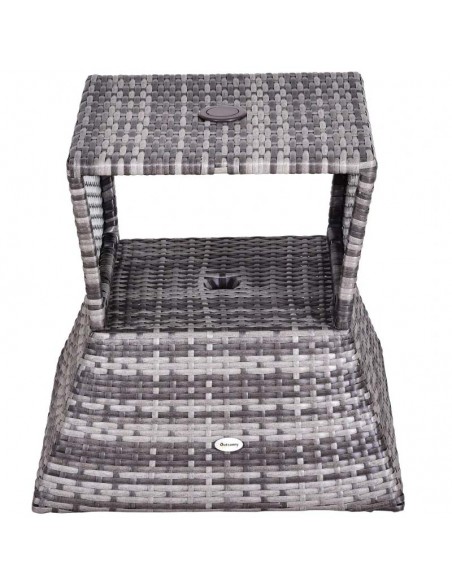 Outsunny Outdoor Patio Rattan Wicker Coffee Table with Umbrella Hole and Storage Space, Grey - pic 9572 | FastDaddyshop