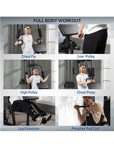 HOMCOM Multi-Exercise Gym Station, with 45kg Weight Stack, for Full Body Workout A91-133