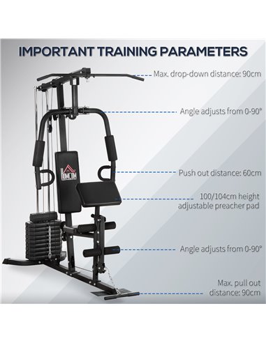 HOMCOM Multi-Exercise Gym Station, with 45kg Weight Stack, for Full Body Workout A91-133