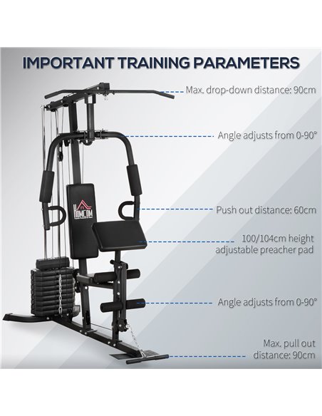 HOMCOM Multi-Exercise Gym Station, with 45kg Weight Stack, for Full Body Workout A91-133 - pic 95758 | FastDaddyshop
