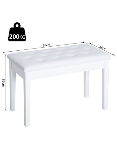 HOMCOM Faux Leather Piano Stool Makeup Dressing Stool Bench Dressing Table Seat with Storage 76x36x50cm,White