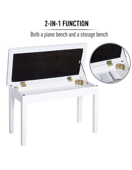 HOMCOM Faux Leather Piano Stool Makeup Dressing Stool Bench Dressing Table Seat with Storage 76x36x50cm,White - pic 9585 | FastDaddyshop