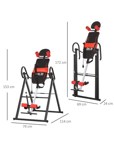 HOMCOM Steel Adjustable Pain Relief Gravity Inversion Table Red/Black A91-090