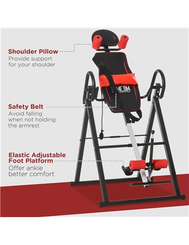 HOMCOM Steel Adjustable Pain Relief Gravity Inversion Table Red/Black A91-090