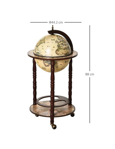 HOMCOM Portable Globe Bar Cart: Antique-Inspired Beverage Trolley with Wheels, Wine & Liquor Storage, Glass Bottle Holder 801-14