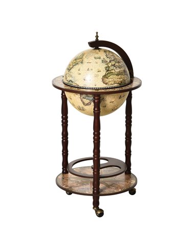HOMCOM Portable Globe Bar Cart: Antique-Inspired Beverage Trolley with Wheels, Wine & Liquor Storage, Glass Bottle Holder 801-14