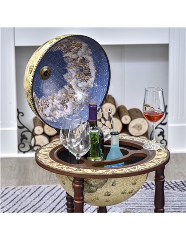 HOMCOM Portable Globe Bar Cart: Antique-Inspired Beverage Trolley with Wheels, Wine & Liquor Storage, Glass Bottle Holder 801-14