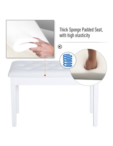 HOMCOM Faux Leather Piano Stool Makeup Dressing Stool Bench Dressing Table Seat with Storage 76x36x50cm,White
