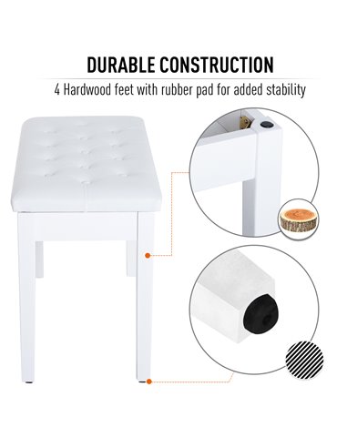 HOMCOM Faux Leather Piano Stool Makeup Dressing Stool Bench Dressing Table Seat with Storage 76x36x50cm,White