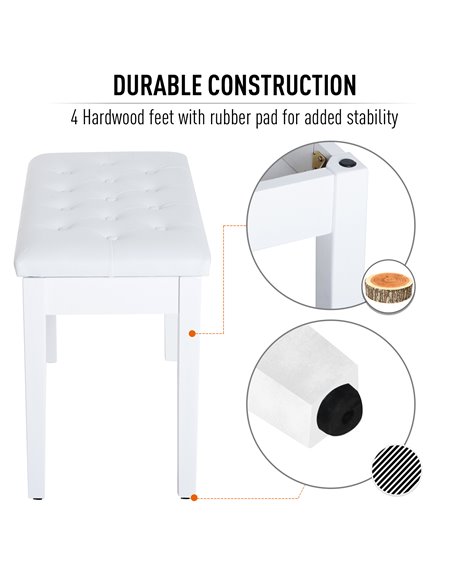 HOMCOM Faux Leather Piano Stool Makeup Dressing Stool Bench Dressing Table Seat with Storage 76x36x50cm,White - pic 9588 | FastDaddyshop
