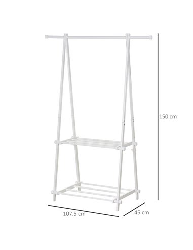 HOMCOM Minimalist Garment Rack: Adjustable Shelving Unit for Hallway Organisation, White 850-112