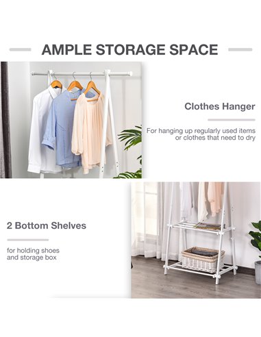 HOMCOM Minimalist Garment Rack: Adjustable Shelving Unit for Hallway Organisation, White 850-112