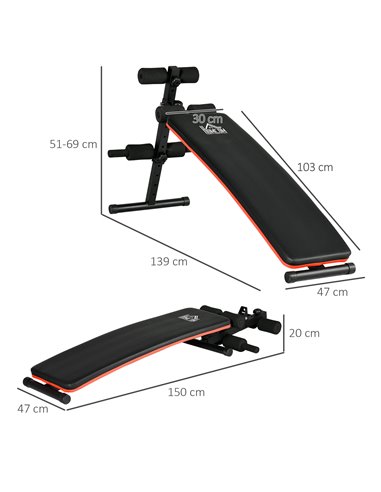 HOMCOM Sit-Up Sensation: Foldable Steel Home Bench, Adjustable, Compact Storage, Red/Black A91-082