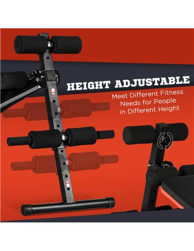 HOMCOM Sit-Up Sensation: Foldable Steel Home Bench, Adjustable, Compact Storage, Red/Black A91-082