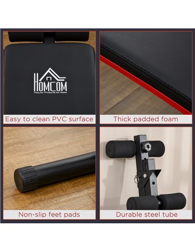 HOMCOM Sit-Up Sensation: Foldable Steel Home Bench, Adjustable, Compact Storage, Red/Black A91-082