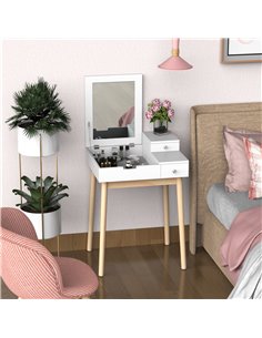 Homcom MDF, Pine Dressing Table with Flip-up Mirror, Multi-purpose 2 Drawers, White 2