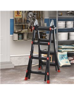 HOMCOM 4M Aluminium Duo Ladder Telescopic Herringbone Changeable Multi-Purpose w/ Non-Slip Steps Climbing DIY Platform Portable  2