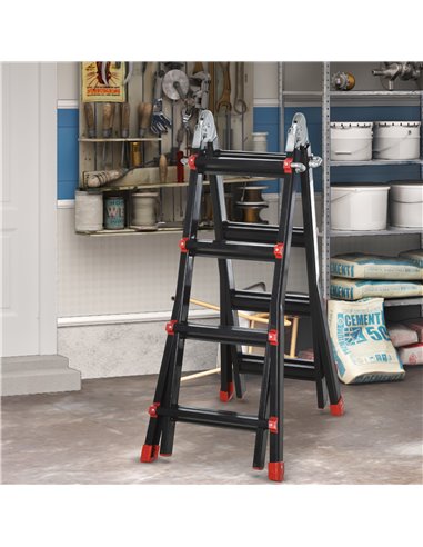 HOMCOM 4M Aluminium Duo Ladder Telescopic Herringbone Changeable Multi-Purpose w/ Non-Slip Steps Climbing DIY Platform Portable 