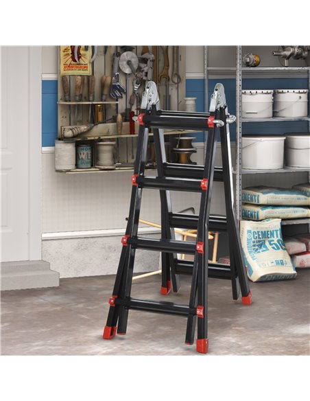 HOMCOM 4M Aluminium Duo Ladder Telescopic Herringbone Changeable Multi-Purpose w/ Non-Slip Steps Climbing DIY Platform Portable  - pic 95934 | FastDaddyshop