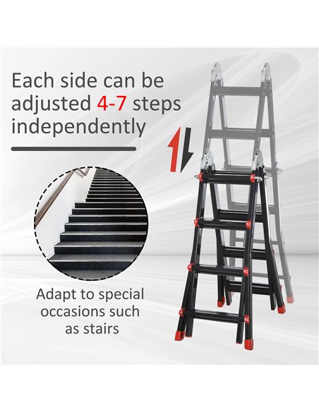 HOMCOM 4M Aluminium Duo Ladder Telescopic Herringbone Changeable Multi-Purpose w/ Non-Slip Steps Climbing DIY Platform Portable  - pic 95936 | FastDaddyshop