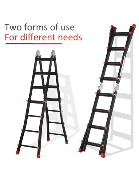 HOMCOM 4M Aluminium Duo Ladder Telescopic Herringbone Changeable Multi-Purpose w/ Non-Slip Steps Climbing DIY Platform Portable  - pic 95937 | FastDaddyshop