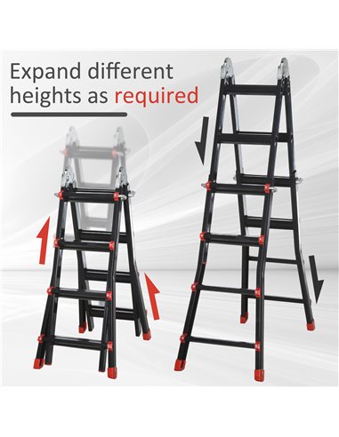 HOMCOM 4M Aluminium Duo Ladder Telescopic Herringbone Changeable Multi-Purpose w/ Non-Slip Steps Climbing DIY Platform Portable 