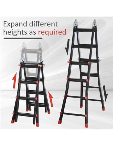 HOMCOM 4M Aluminium Duo Ladder Telescopic Herringbone Changeable Multi-Purpose w/ Non-Slip Steps Climbing DIY Platform Portable  - pic 95938 | FastDaddyshop