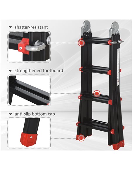 HOMCOM 4M Aluminium Duo Ladder Telescopic Herringbone Changeable Multi-Purpose w/ Non-Slip Steps Climbing DIY Platform Portable  - pic 95939 | FastDaddyshop