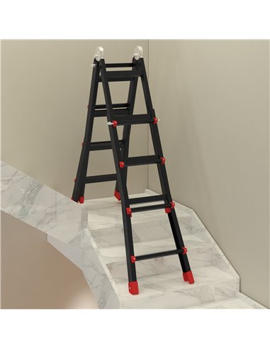 HOMCOM 4M Aluminium Duo Ladder Telescopic Herringbone Changeable Multi-Purpose w/ Non-Slip Steps Climbing DIY Platform Portable 