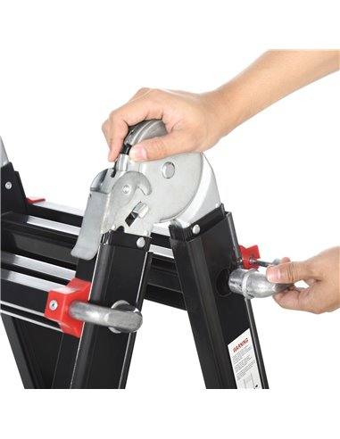 HOMCOM 4M Aluminium Duo Ladder Telescopic Herringbone Changeable Multi-Purpose w/ Non-Slip Steps Climbing DIY Platform Portable 