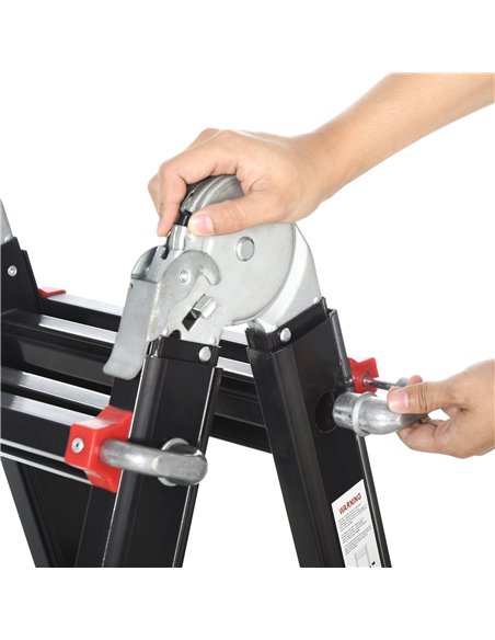 HOMCOM 4M Aluminium Duo Ladder Telescopic Herringbone Changeable Multi-Purpose w/ Non-Slip Steps Climbing DIY Platform Portable  - pic 95941 | FastDaddyshop