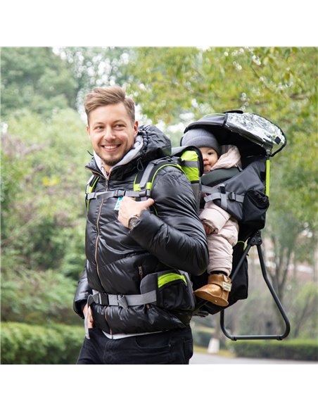 HOMCOM Baby Hiking Backpack Carrier Child Carrier with Ergonomic Hip Seat Detachable Rain Cover Adjustable Straps Stand for Todd - pic 95943 | FastDaddyshop