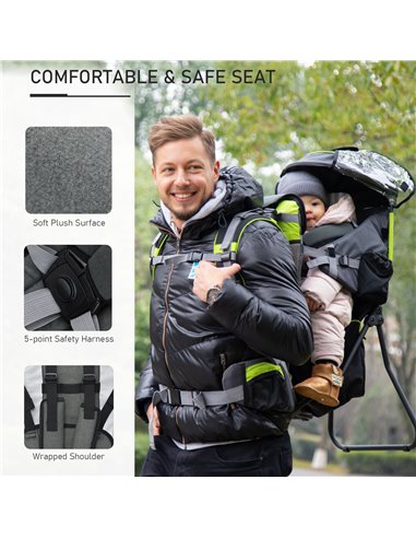 HOMCOM Baby Hiking Backpack Carrier Child Carrier with Ergonomic Hip Seat Detachable Rain Cover Adjustable Straps Stand for Todd