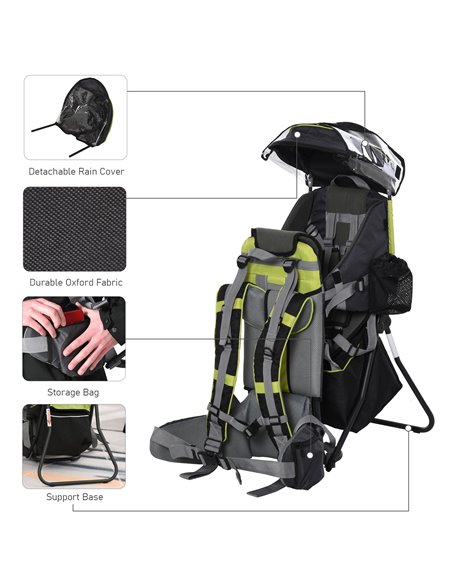 HOMCOM Baby Hiking Backpack Carrier Child Carrier with Ergonomic Hip Seat Detachable Rain Cover Adjustable Straps Stand for Todd - pic 95947 | FastDaddyshop