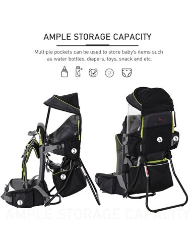 HOMCOM Baby Hiking Backpack Carrier Child Carrier with Ergonomic Hip Seat Detachable Rain Cover Adjustable Straps Stand for Todd
