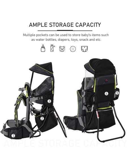 HOMCOM Baby Hiking Backpack Carrier Child Carrier with Ergonomic Hip Seat Detachable Rain Cover Adjustable Straps Stand for Todd - pic 95948 | FastDaddyshop