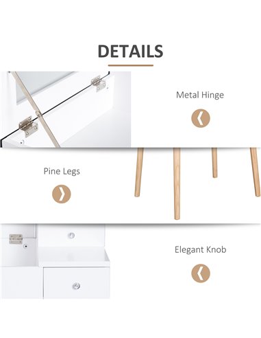 HOMCOM MDF,Pine Dressing Table Desk Flip-up Mirror Multi-purpose 2 Drawers Modern - White