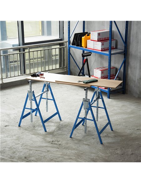 HOMCOM Set of 2 Adjustable Telescopic Builders Trestle DIY Steel Work Bench Carpenter Folding Saw Horse Tools Blue B40-015BU - pic 95952 | FastDaddyshop
