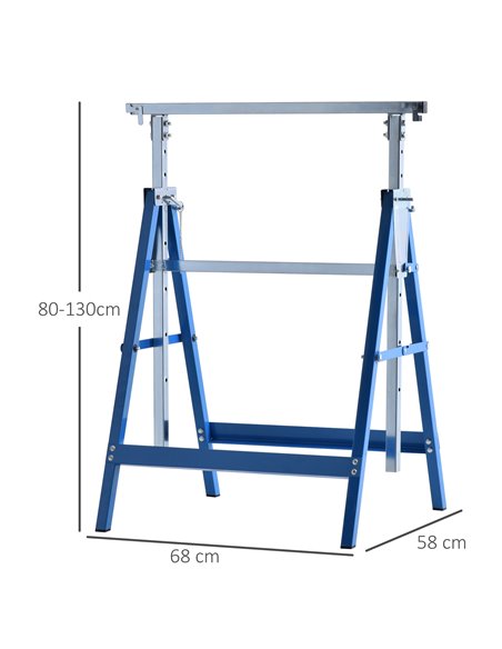 HOMCOM Set of 2 Adjustable Telescopic Builders Trestle DIY Steel Work Bench Carpenter Folding Saw Horse Tools Blue B40-015BU - pic 95953 | FastDaddyshop