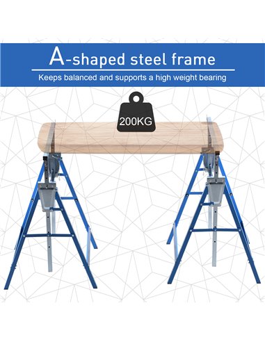 HOMCOM Set of 2 Adjustable Telescopic Builders Trestle DIY Steel Work Bench Carpenter Folding Saw Horse Tools Blue B40-015BU