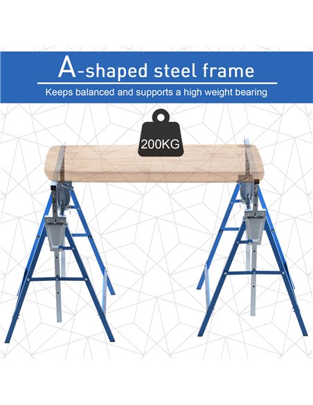 HOMCOM Set of 2 Adjustable Telescopic Builders Trestle DIY Steel Work Bench Carpenter Folding Saw Horse Tools Blue B40-015BU - pic 95955 | FastDaddyshop