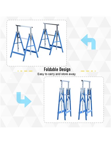 HOMCOM Set of 2 Adjustable Telescopic Builders Trestle DIY Steel Work Bench Carpenter Folding Saw Horse Tools Blue B40-015BU
